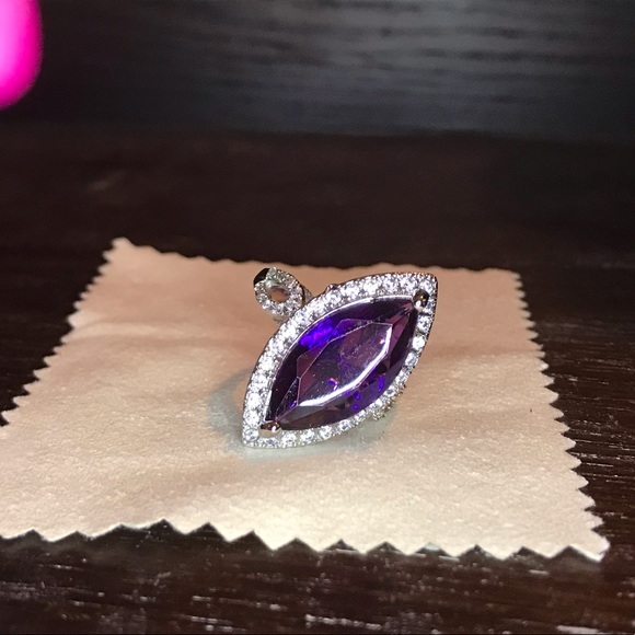 Amethyst Large CZ Gemstone Horse Eye Fine Ring - Picture 5 of 7